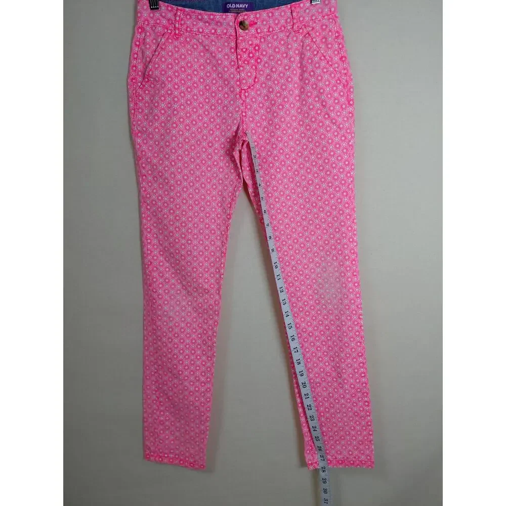 Old Navy Boyfriend Skinny Pink Floral Pants Women Size 12